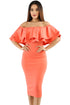 Sexy Orange Layered Ruffle Off Shoulder Midi Dress